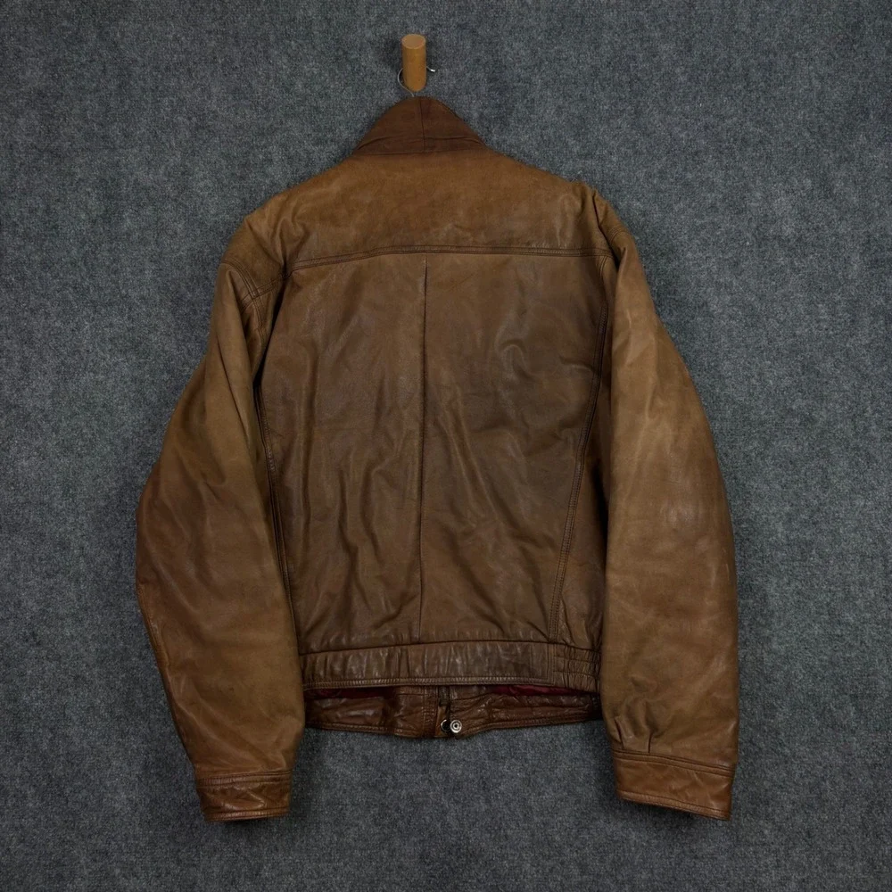 Levi Strauss Leather Jacket Mens XL Brown Bomber Air Force Lining Vintage